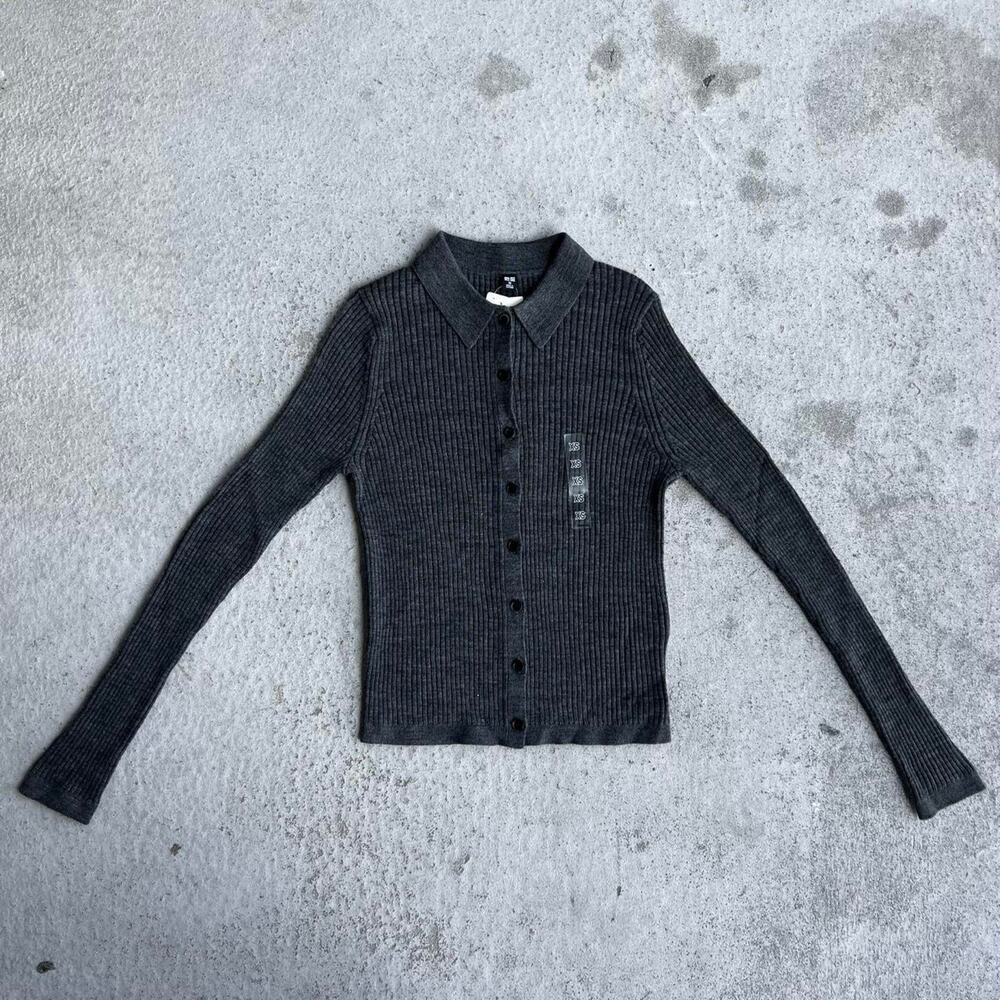 Uniqlo Merino Wool Ribbed Polo Cardigan